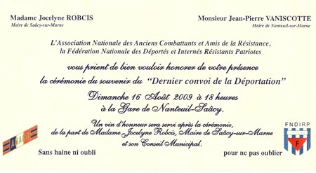 Invitation à la cérémonie du souvenir du 